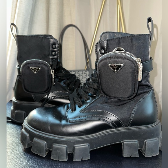 Prada Monolith Combat Boots - black